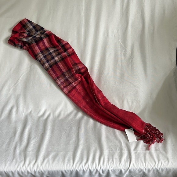 pashmina Accessories - Pashmina Scarf Red Plaid Christmas Fringed Winter Warm Cozy Festive